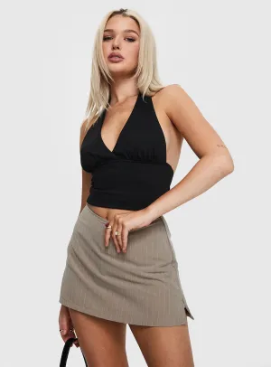 Gigi Skort Beige Pinstripe Tall Mid Length Fall Favorite