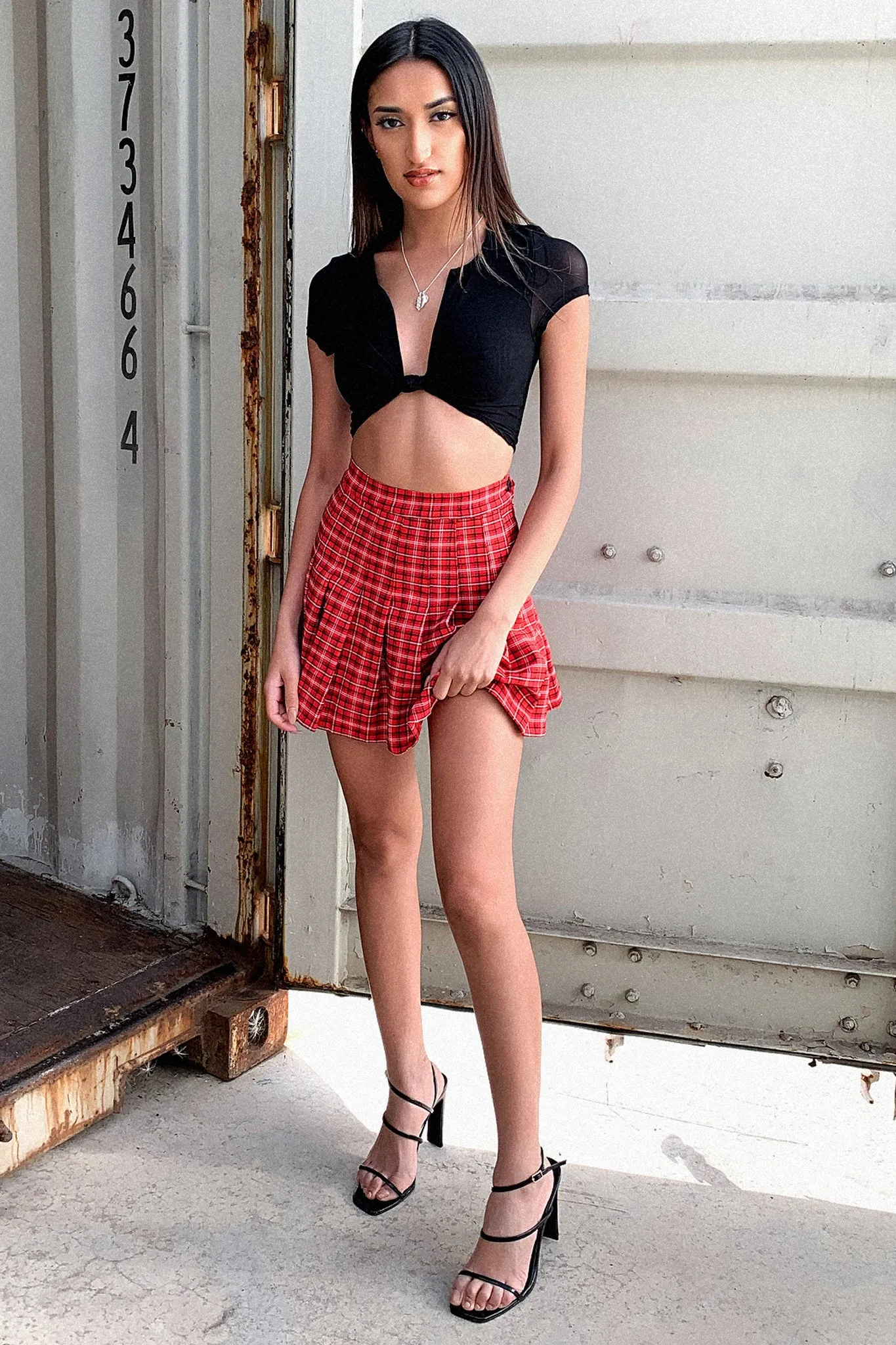 Material Innovation Fashion Style Kareena Skirt - Red / Black Plaid