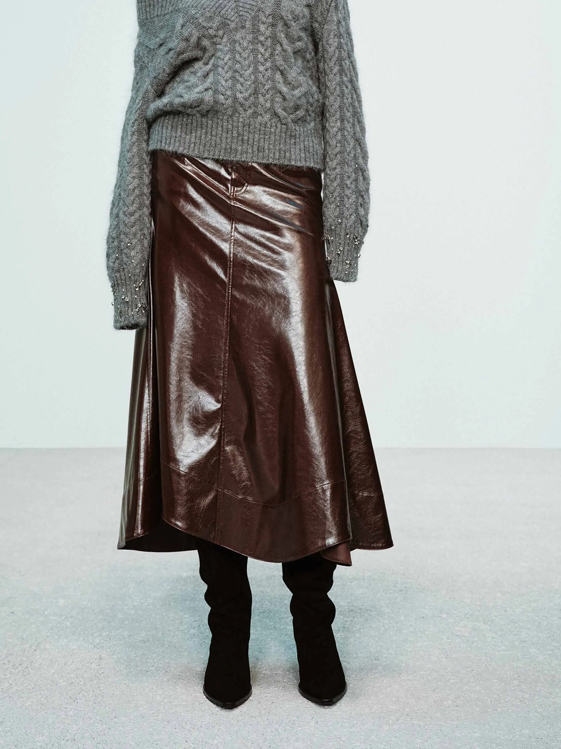 Leather A-line Cut Skirt Comfy Wear