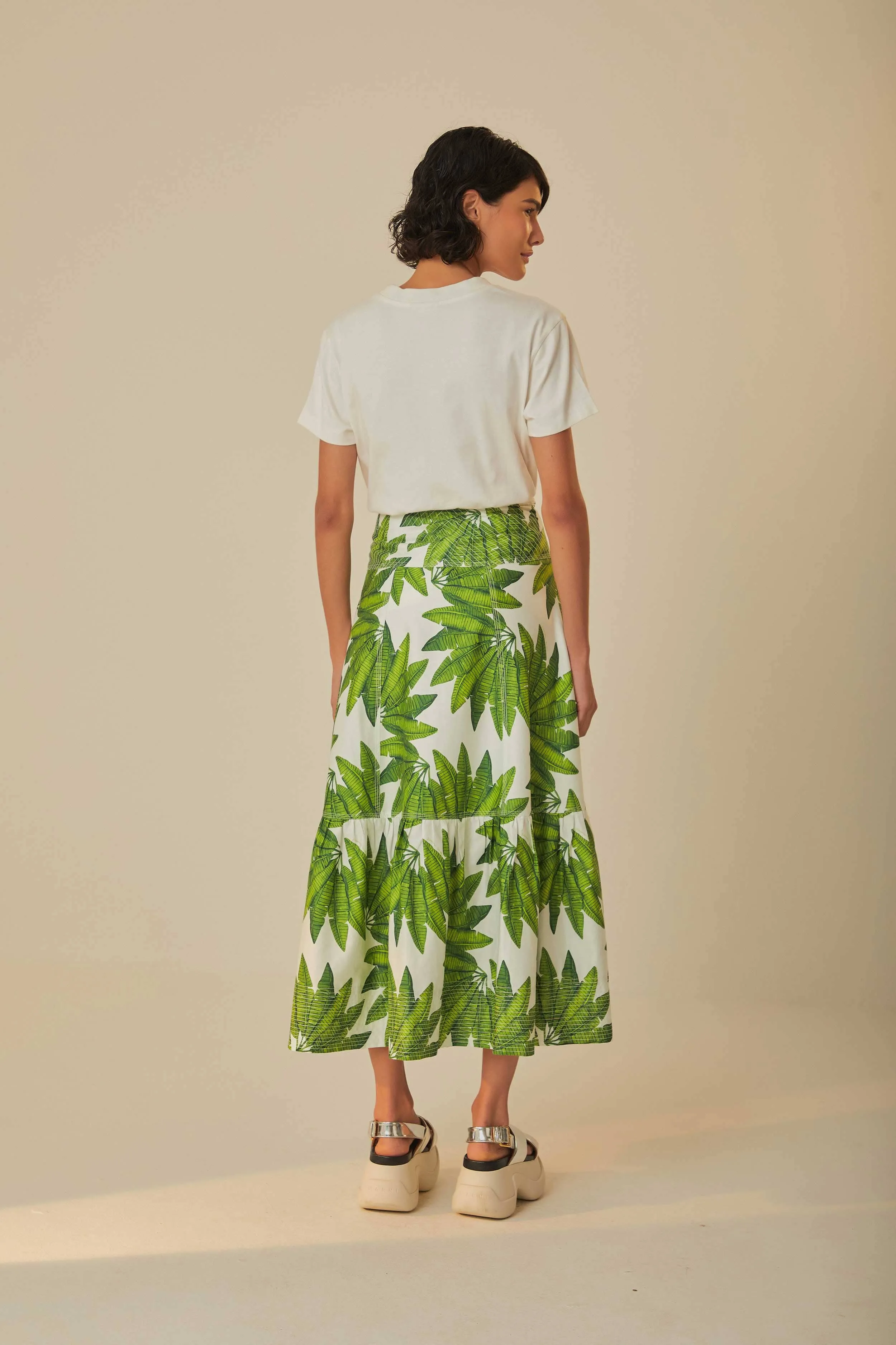 Quick Fit Off-White Palm Fan Organic Cotton Maxi Skirt