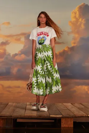 Off-White Palm Fan Organic Cotton Maxi Skirt Comfy Wear Editorial Look