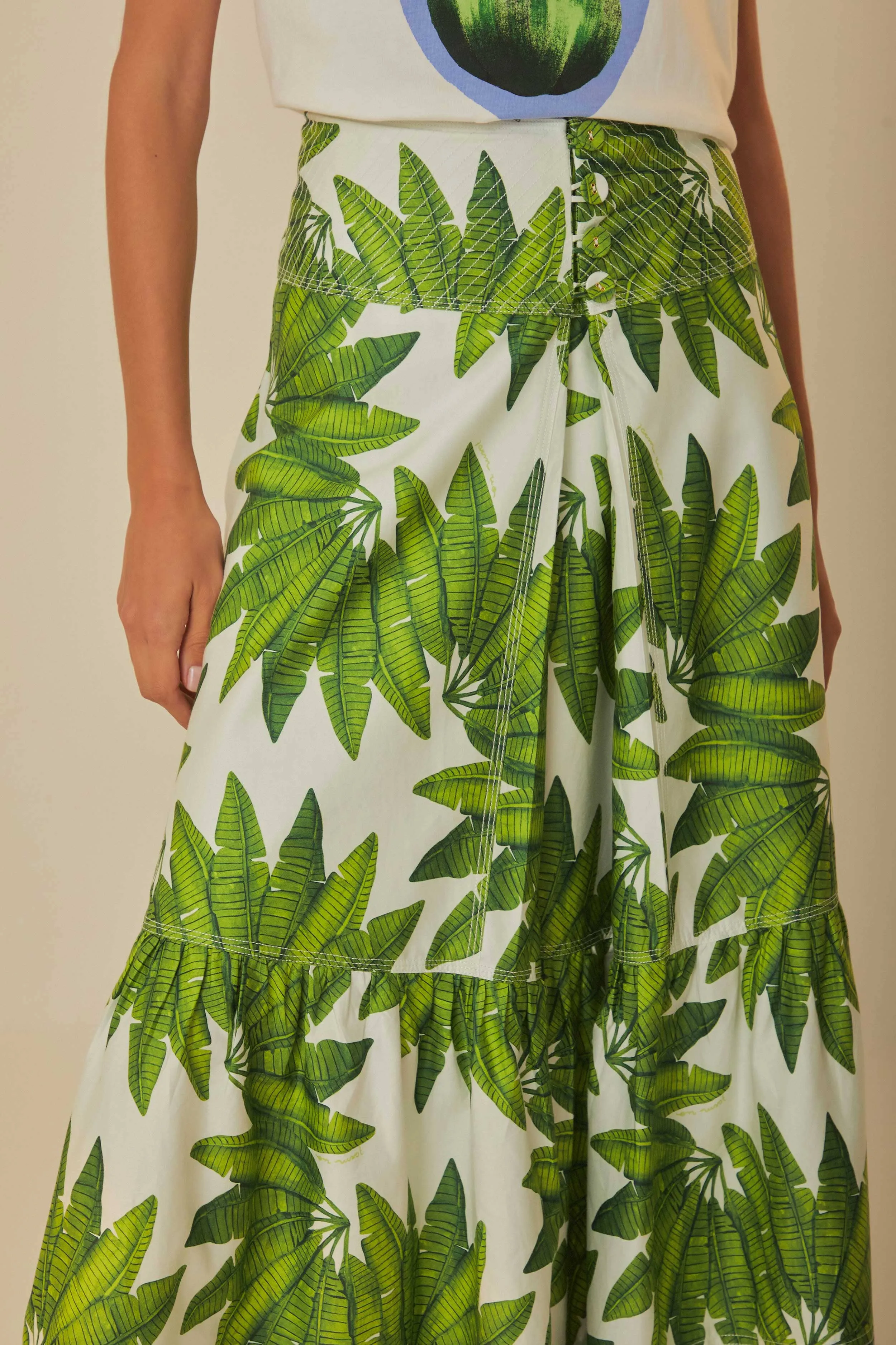 Classic Fit Off-White Palm Fan Organic Cotton Maxi Skirt