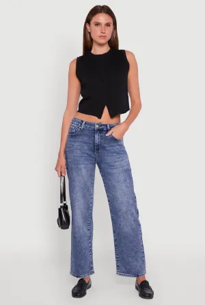 Acid Wash Mid Rise Straight Leg Jeans Winter Warmth Festival Outfit Outdoor Adventure