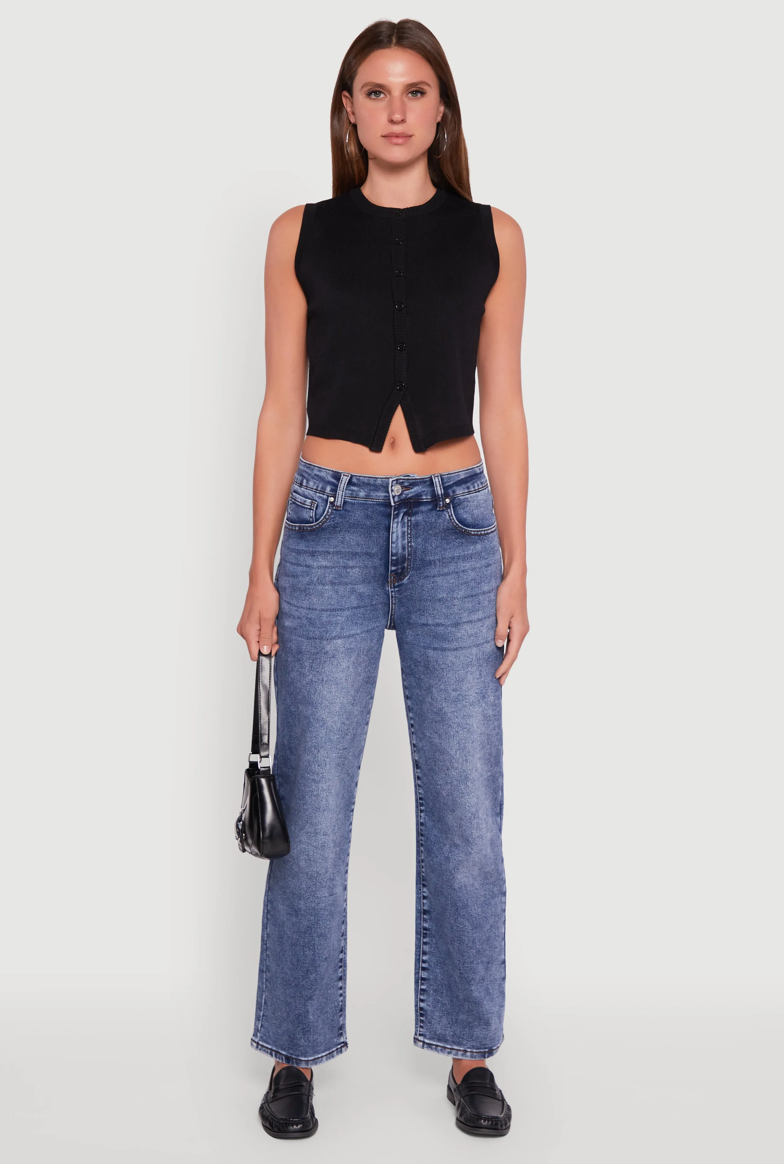 Acid Wash Mid Rise Straight Leg Jeans Outdoor Comfort Holiday Vibes Date Night Lightweight