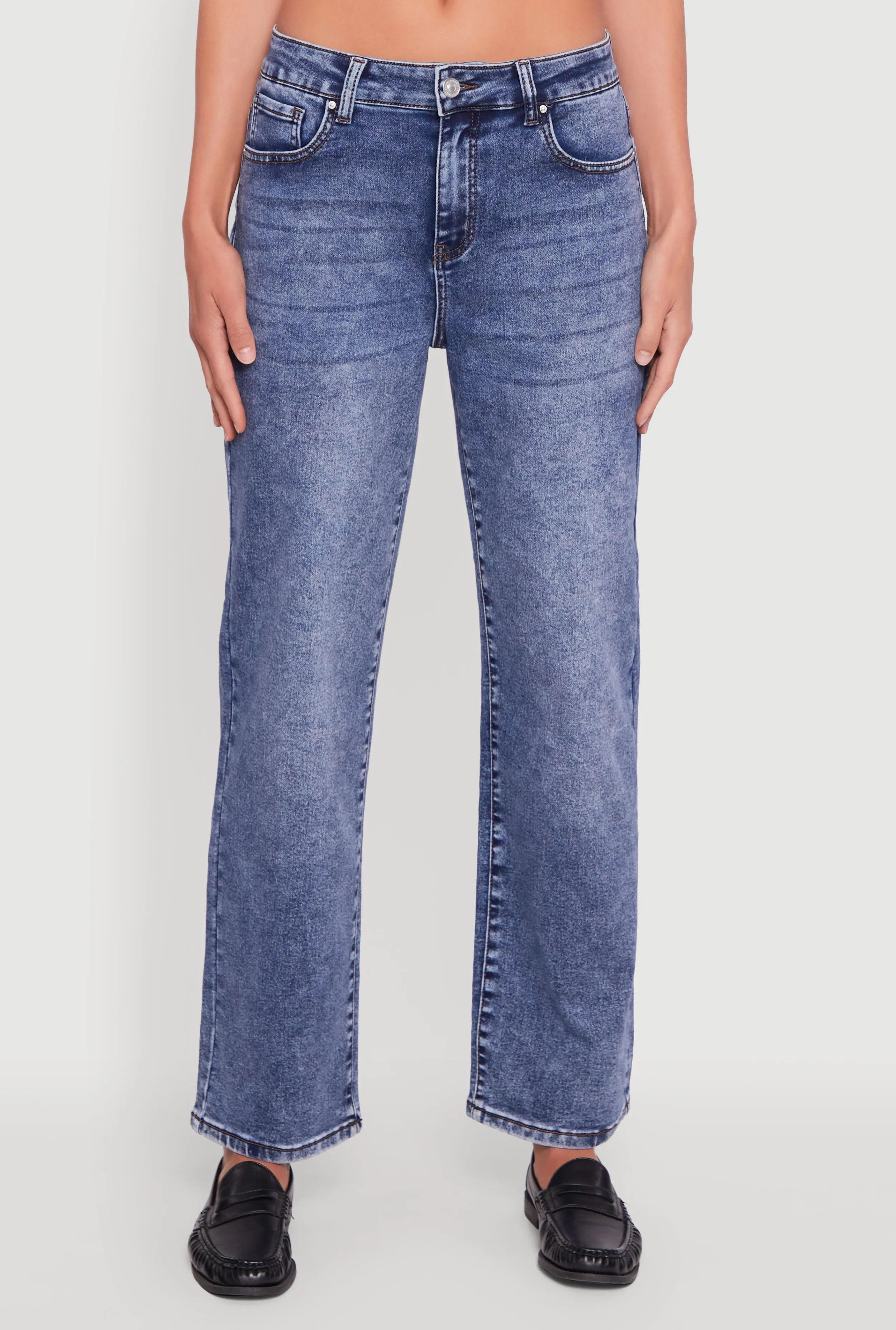 Light Washed Stretch Unisex Wear Classic Wear Acid Wash Mid Rise Straight Leg Jeans