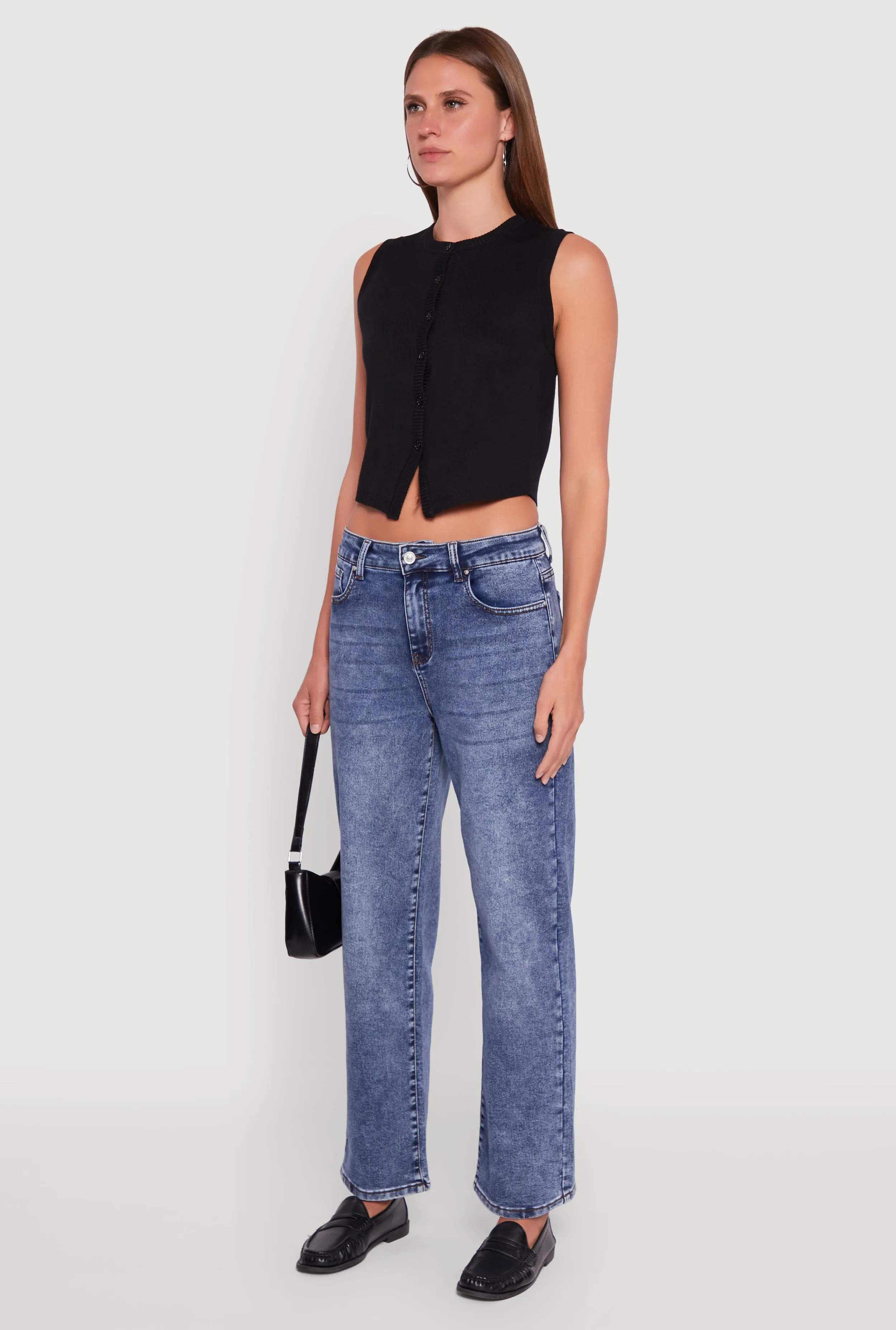 Acid Wash Mid Rise Straight Leg Jeans Core Layer Wear Anytime