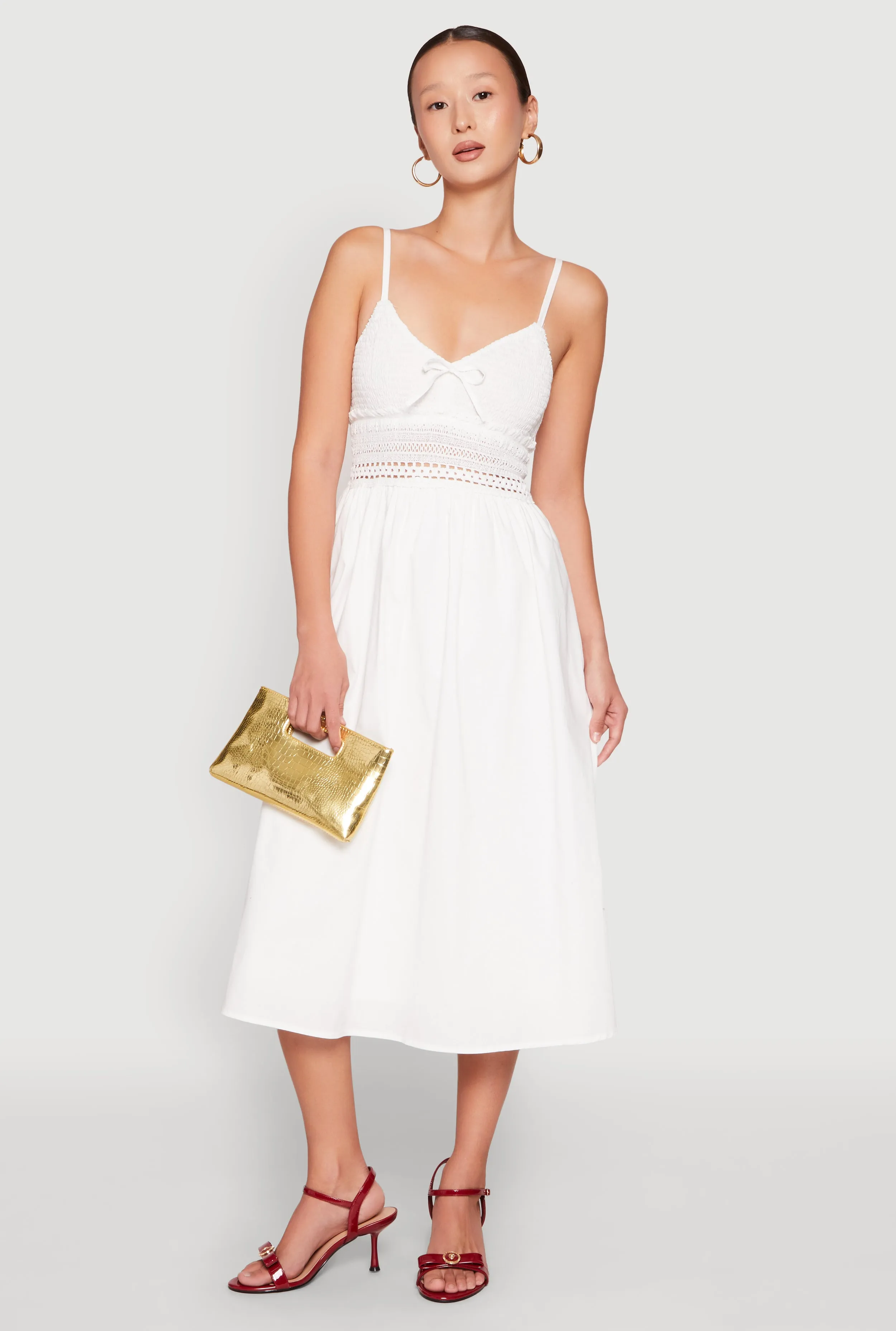 Weekend Wear Almost Famous Crochet Empire Waist Midi Dress
