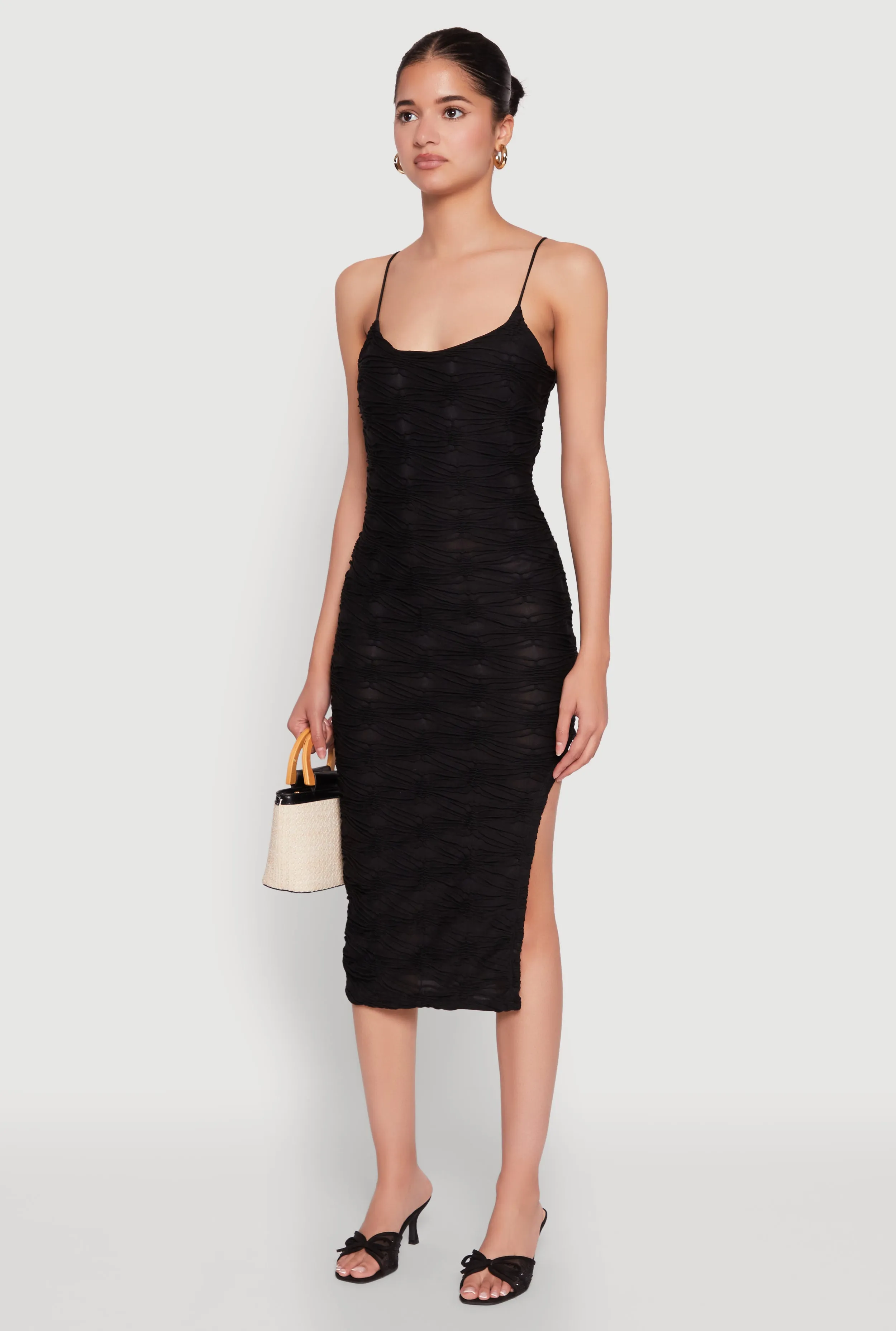Textured Knit Side Slit Midi Dress summer breeze Light Air