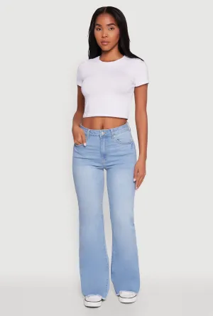 WAX Whiskered Mid Rise Frayed Hem Flare Jeans Trend Setter Chill Outfit Light Comfort