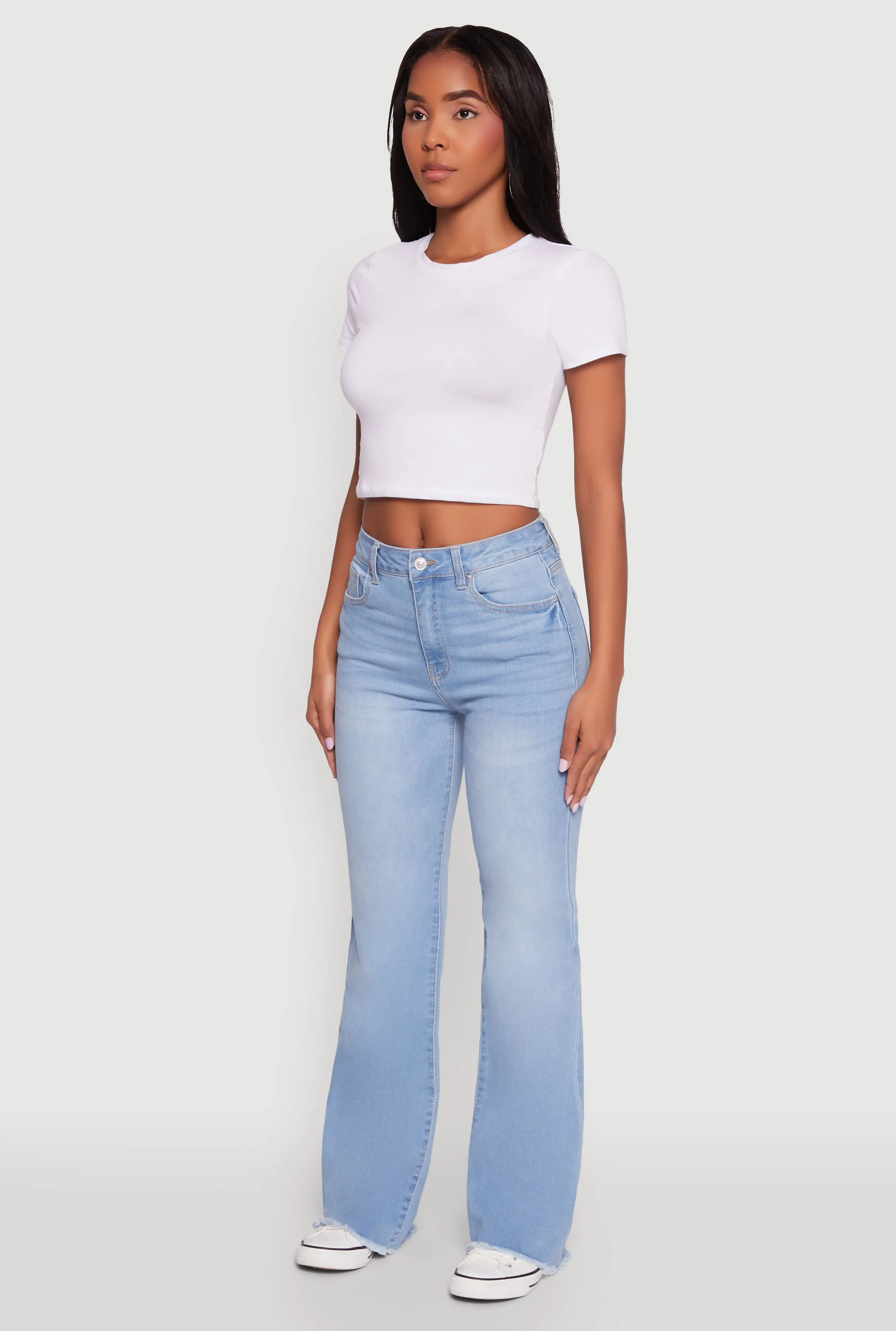 Layer Essential WAX Whiskered Mid Rise Frayed Hem Flare Jeans