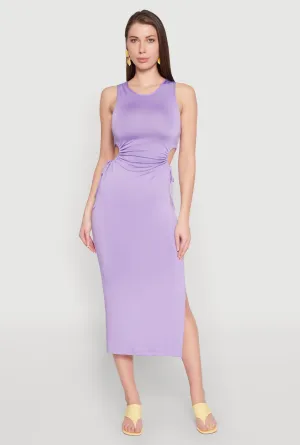 Versatile midi dress with pockets All Season Look Drawstring Side Cut Out Sleeveless Midi Dress