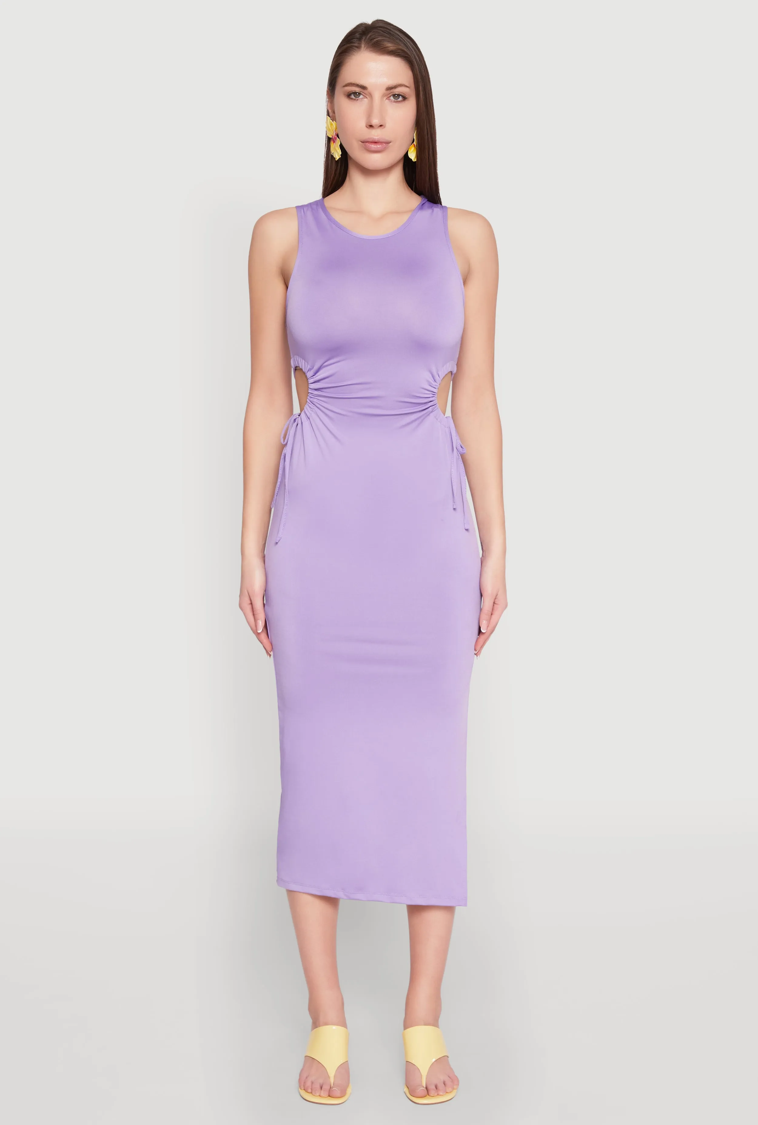 Feast Table Evening Glam Drawstring Side Cut Out Sleeveless Midi Dress