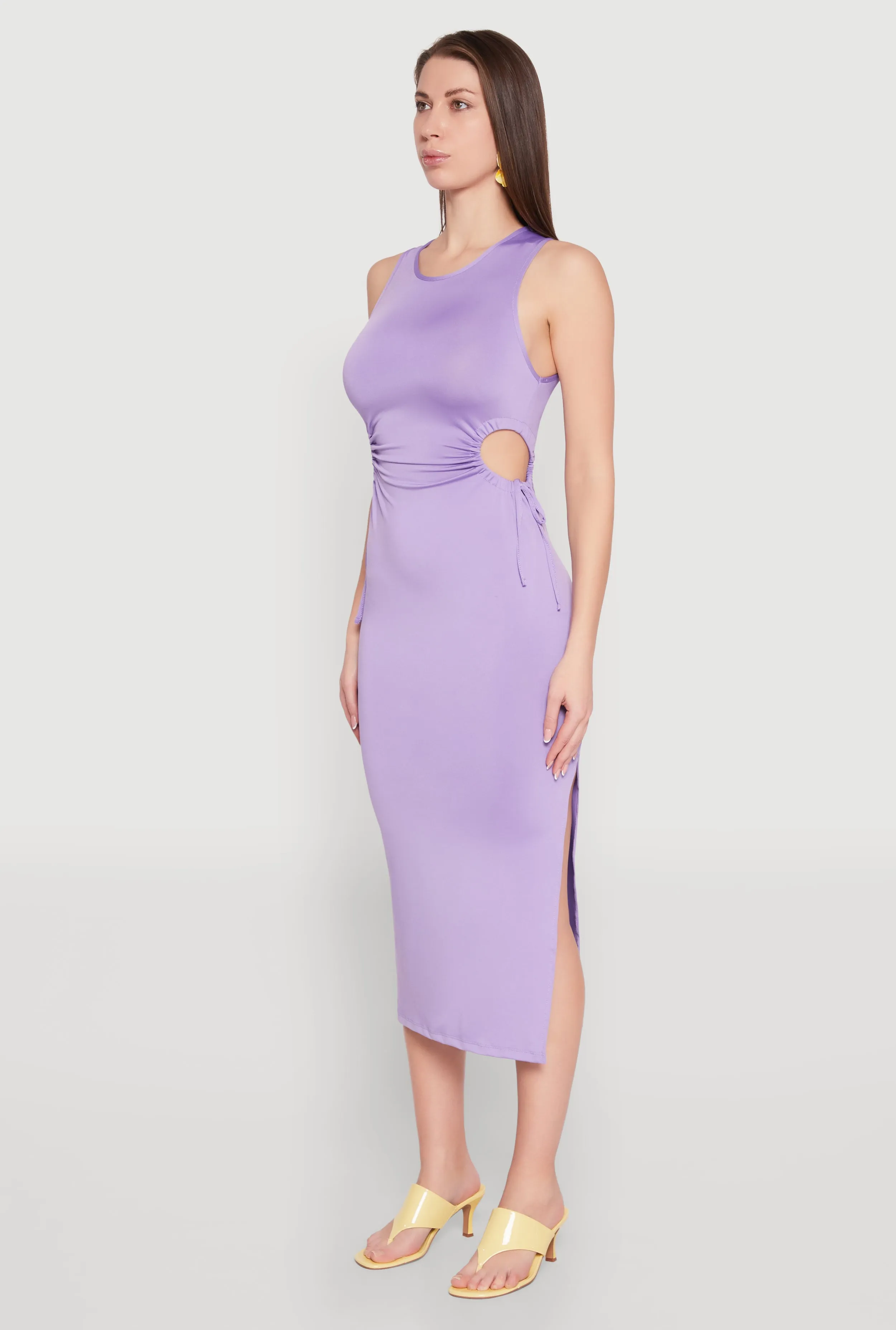 Drawstring Side Cut Out Sleeveless Midi Dress Self expression European Charm