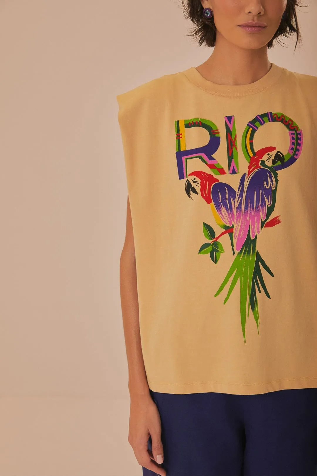 Sand Rio Shoulder Pad Organic Cotton T-Shirt HighElasticity Fiber Camera Glow