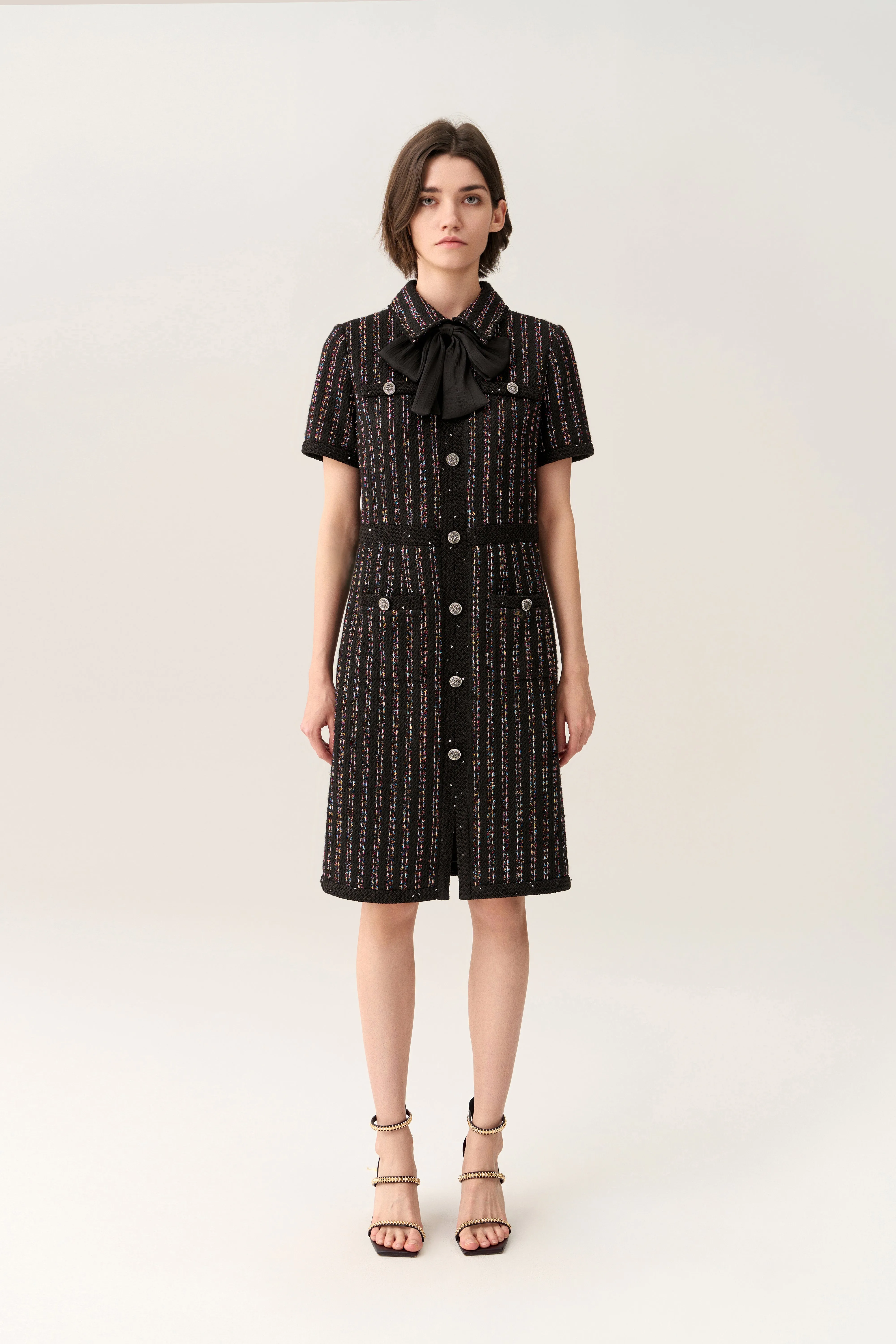 Pussy-bow Collar Short Sleeve Dress Moon Beam Bride Side