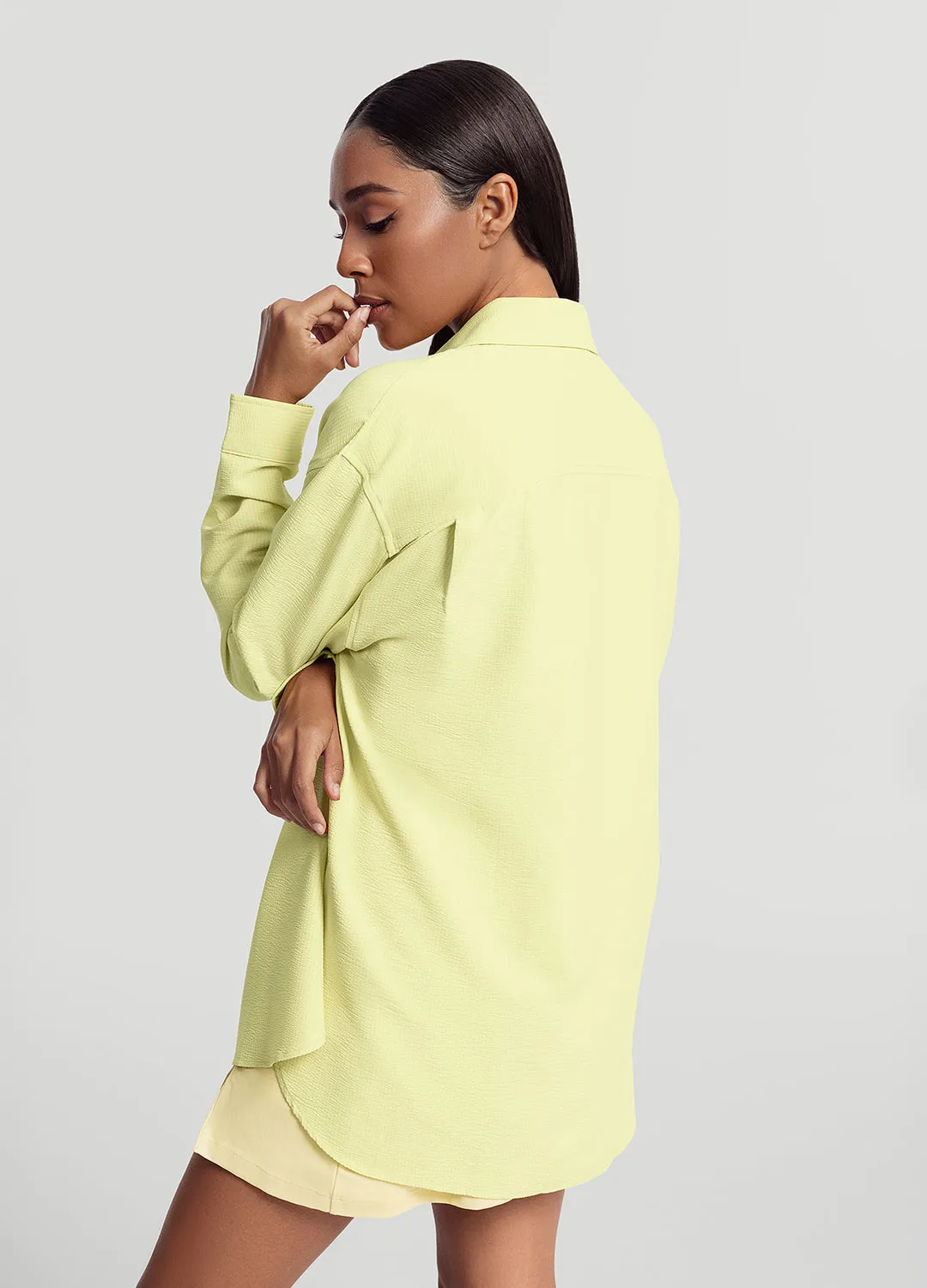 Textured Oversized Button-Up Shirt Cotton Blend