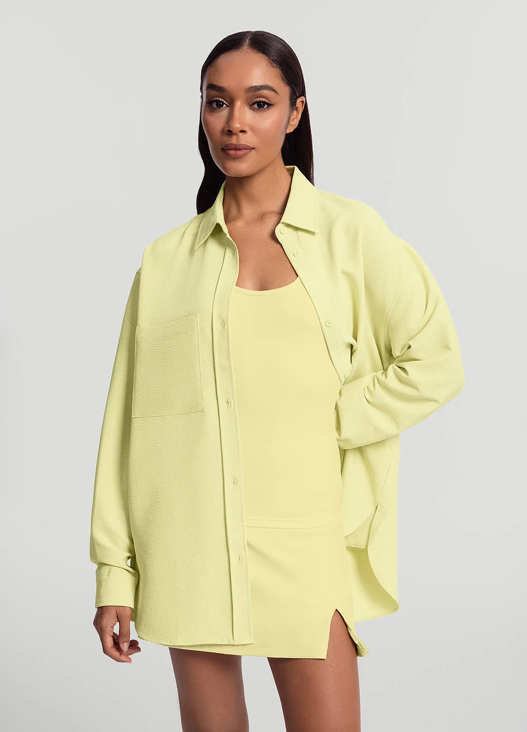 Textured Oversized Button-Up Shirt Bohemian Relaxed Comfort Fit