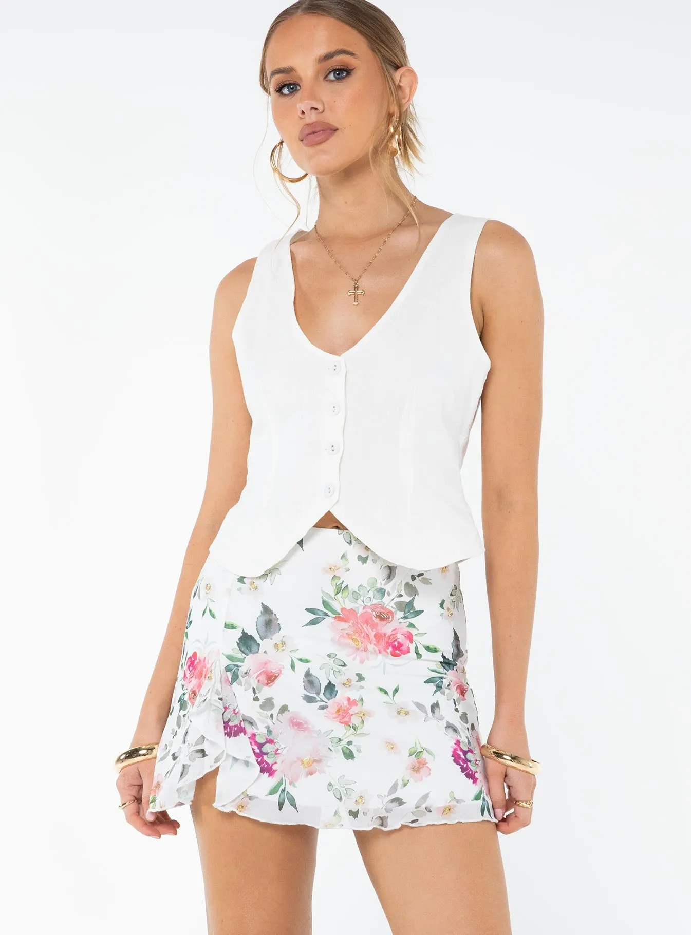 Fallen Roses Mini Skirt Multi Vegan Material