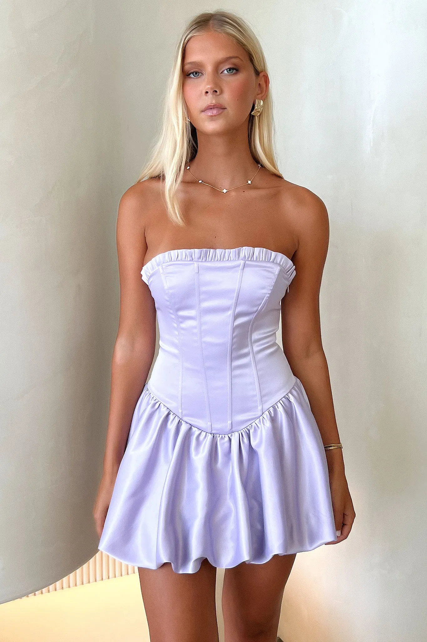 Layered silhouette Lightweight party mini Beauty Strapless Satin Dress - Purple