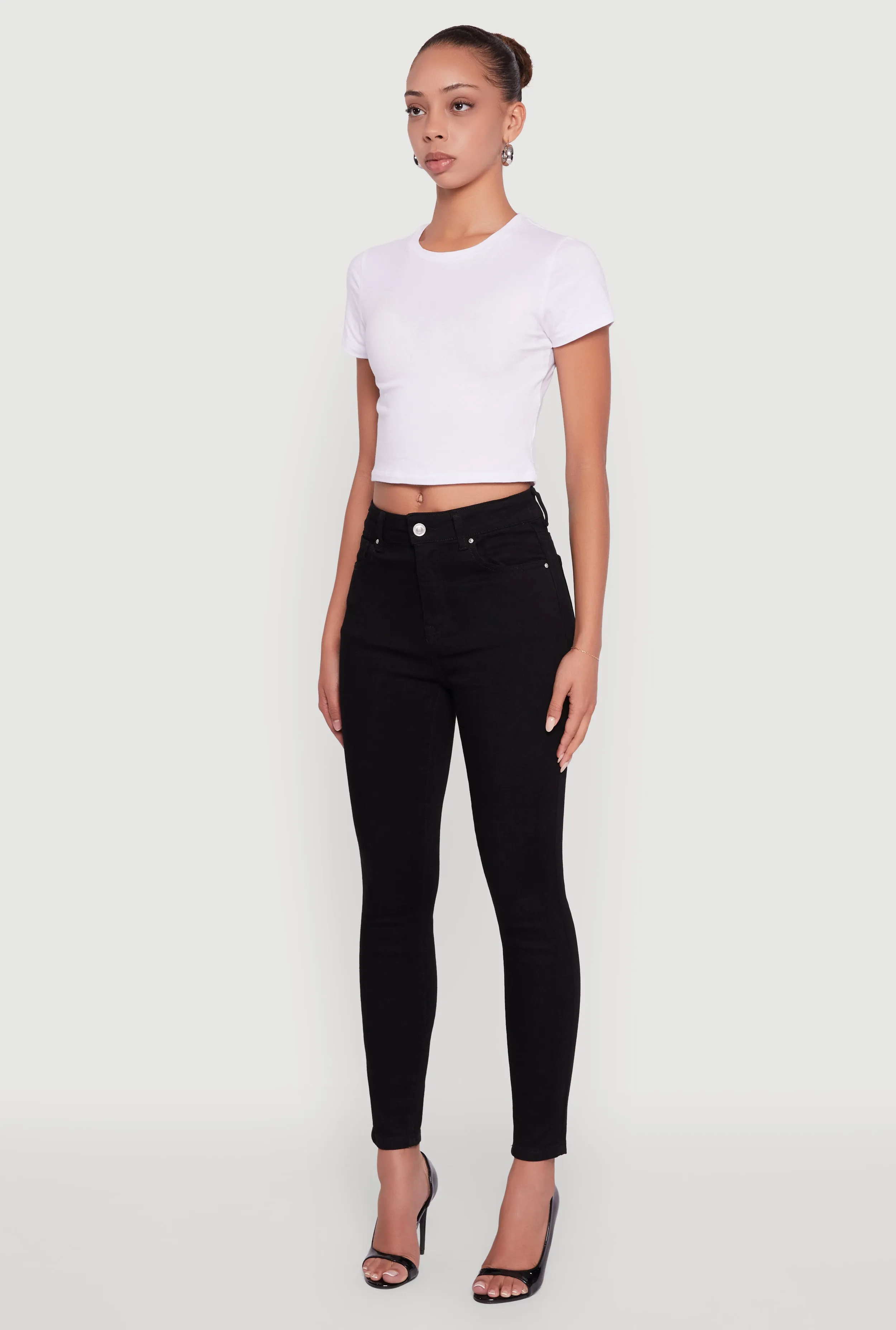 Anti Static Material Blend Adaptive Look WAX High Rise Solid Cropped Skinny Jeans