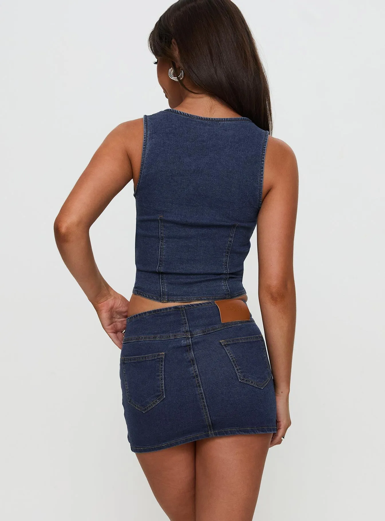 Statement Color Popular Low Rise Mini Skirt Mid Blue Wash