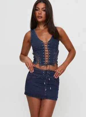 Soft Motion Machine wash safe Popular Low Rise Mini Skirt Mid Blue Wash