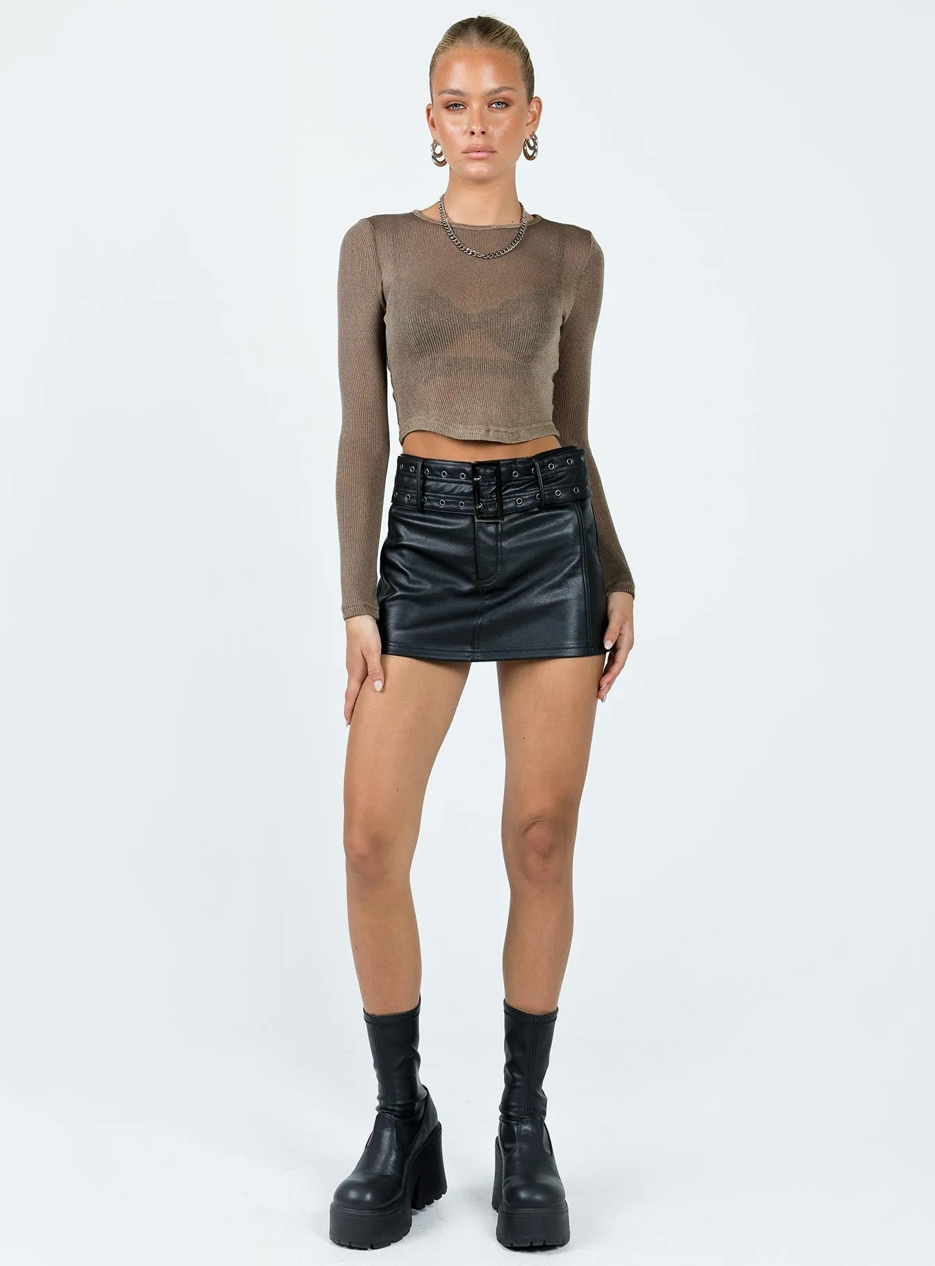 Statement Fashion Easy Comfort Torridon Eyelet Belt Faux Leather Mini Skirt Black