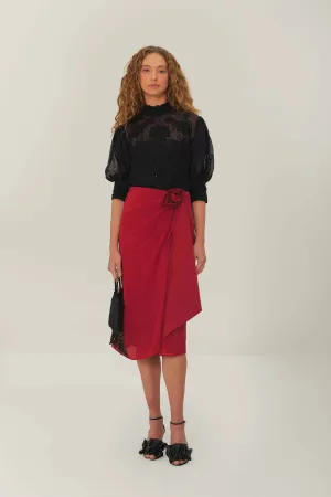 Delicate Texture Red Midi Skirt