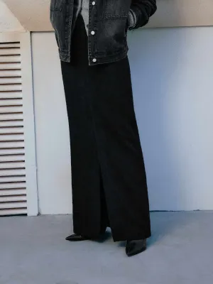 Front Slit Wool Blend Skirt Frayed Finish