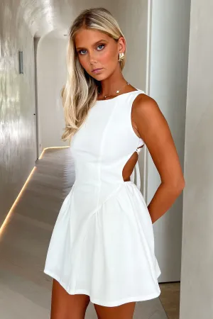 Adeline Lace up Back Mini Dress - White Overlapping Panel Design