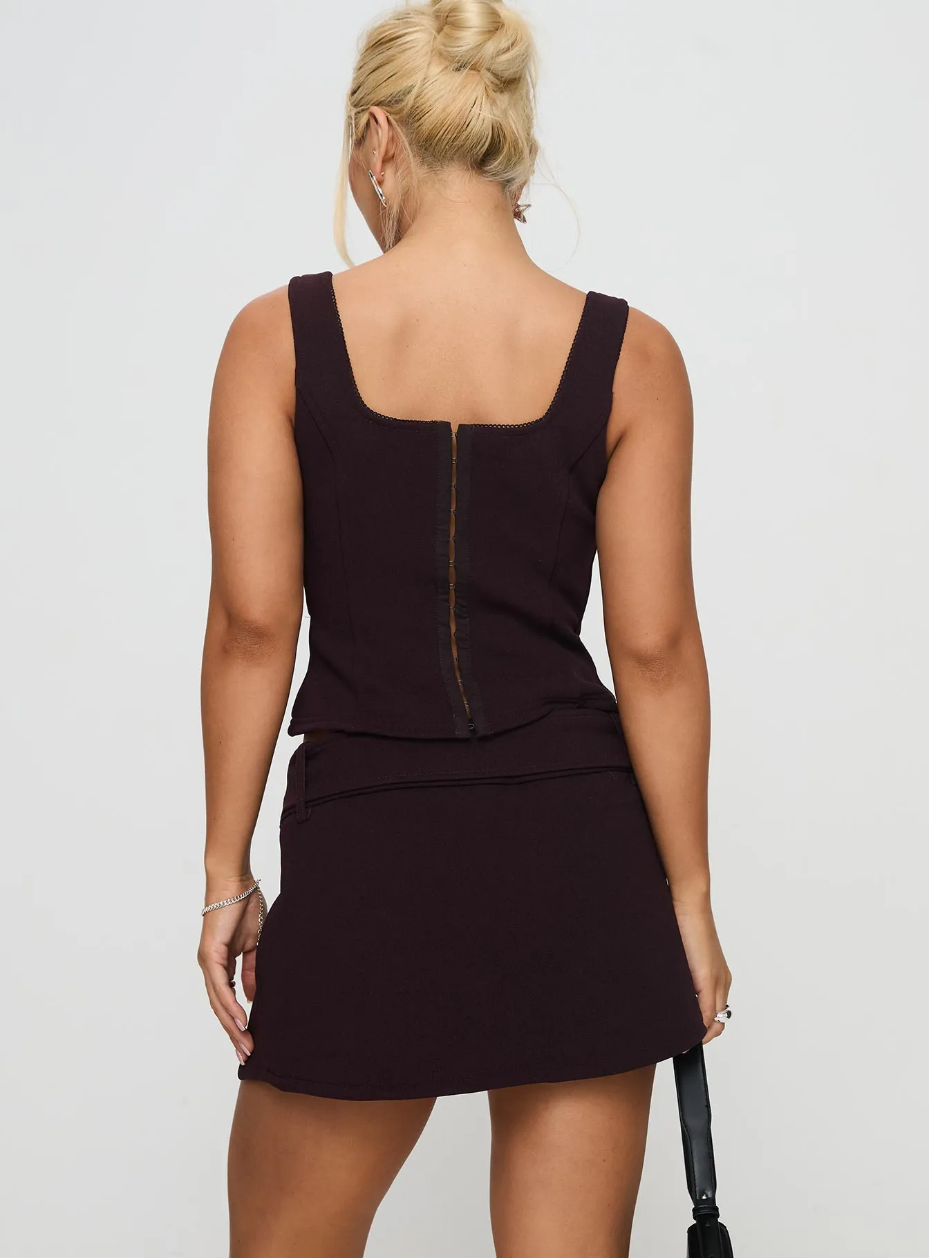 Genessa Belted Micro Mini Skirt Wine Plant Based Material