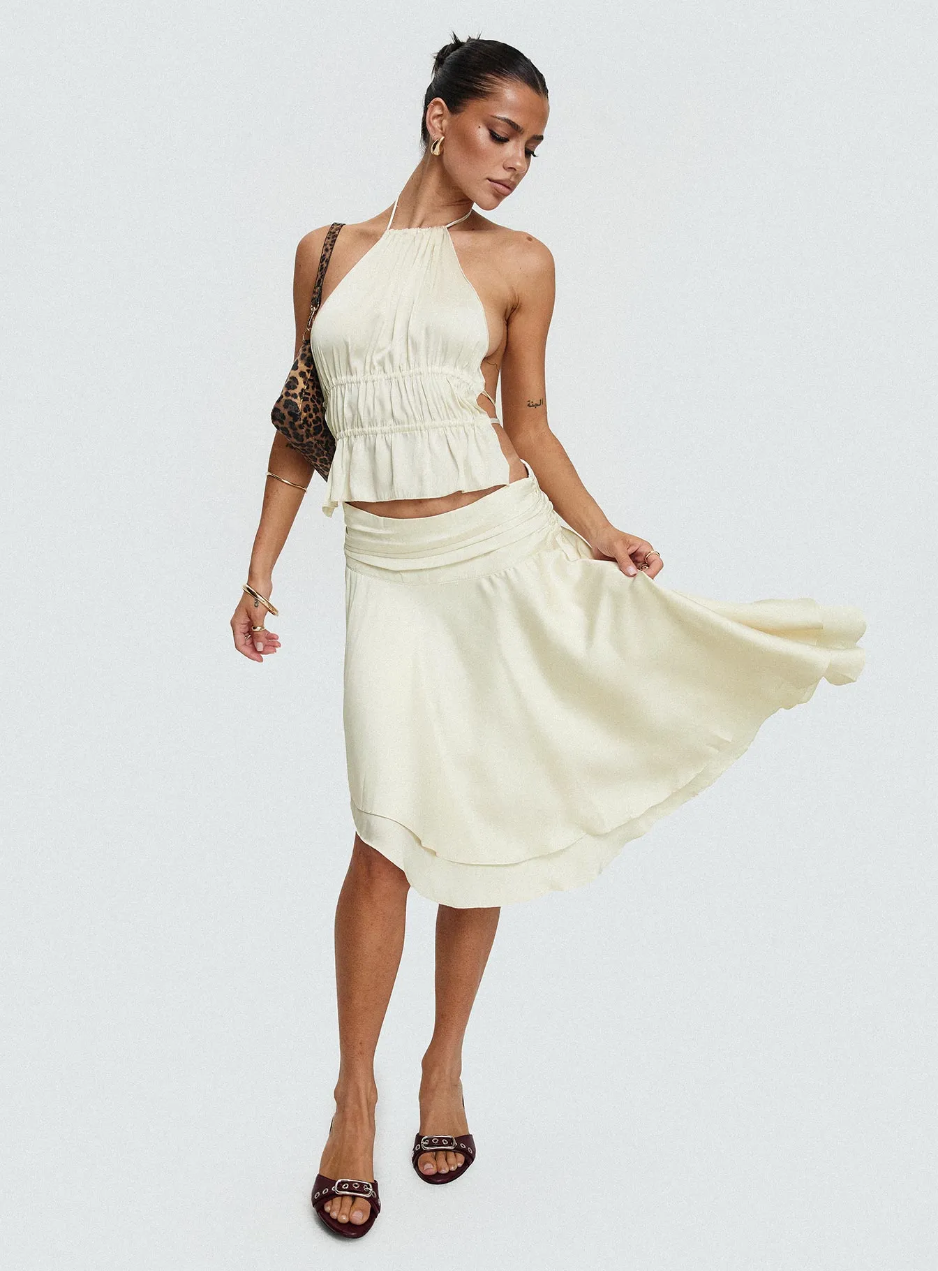 Collaboration Piece Tropical theme Legacy Midi Skirt Ivory