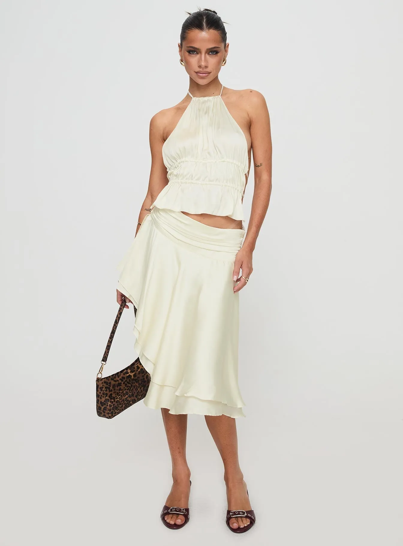 Legacy Midi Skirt Ivory perforated design garden party