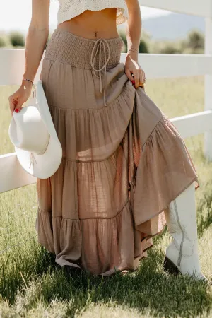 Simply Content Tiered Maxi Skirt (Taupe) Machine washable Simple Fashion
