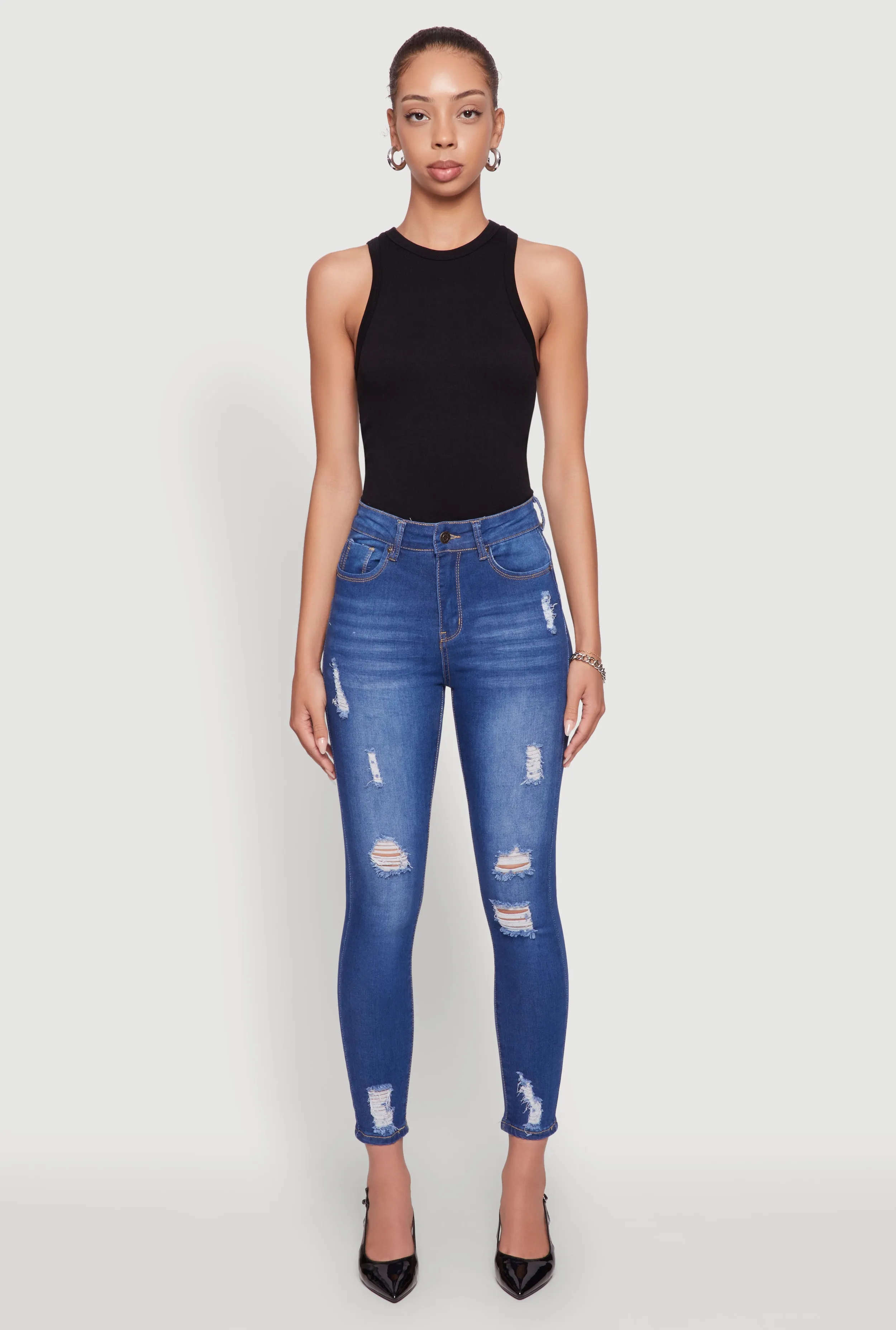 Morning Stroll Fashion Lover WAX Distressed Frayed Skinny Jeans