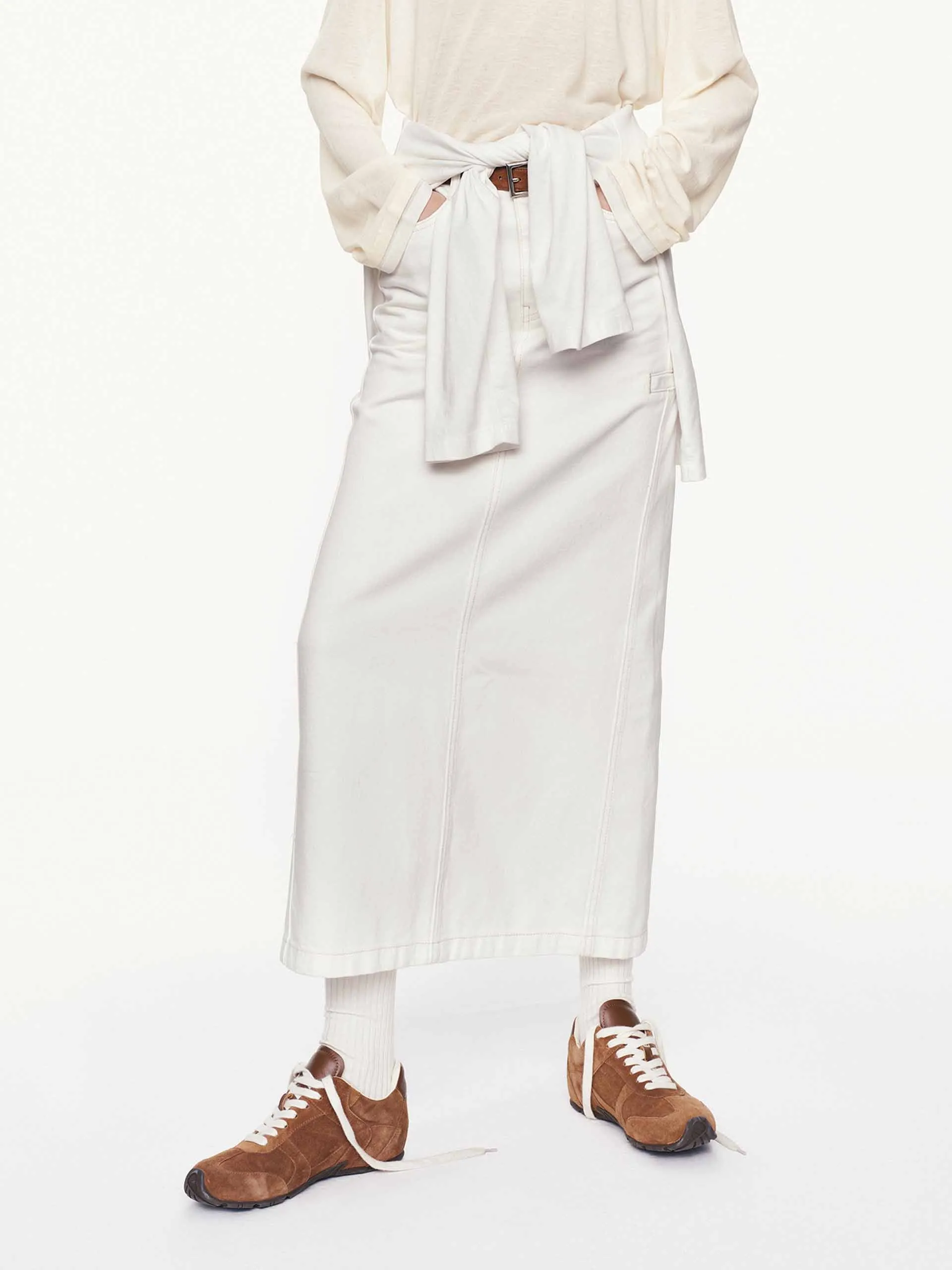 White Denim Straight Skirt Full Circle