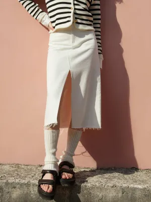 Friction Free Versatile Wear Slit Front Raw Denim Skirt