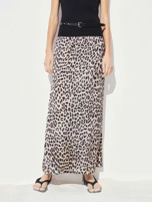 Elasticized Cuff Casual Style Leopard Print Straight Maxi Skirt