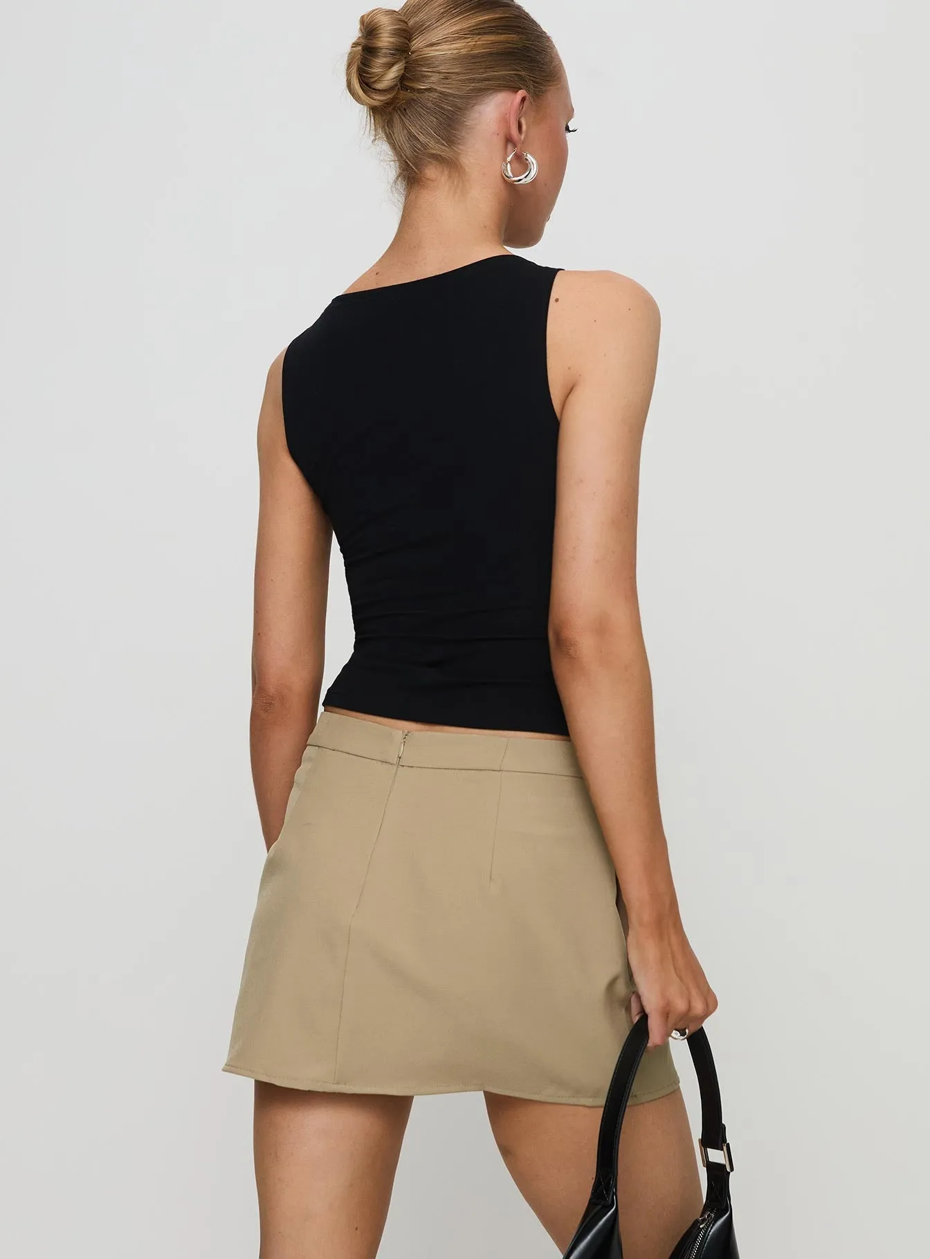 Easy Fashion Matte Texture Hosier Twill Mini Skirt Taupe