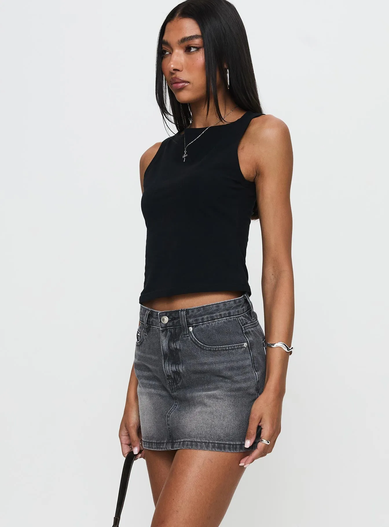 Paulette Denim Mini Skirt Grey Wash Laidback Feel