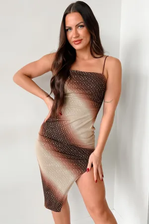 She's A Masterpiece Metallic Dotted Ombre Midi Dress (Brown) Candle Glow