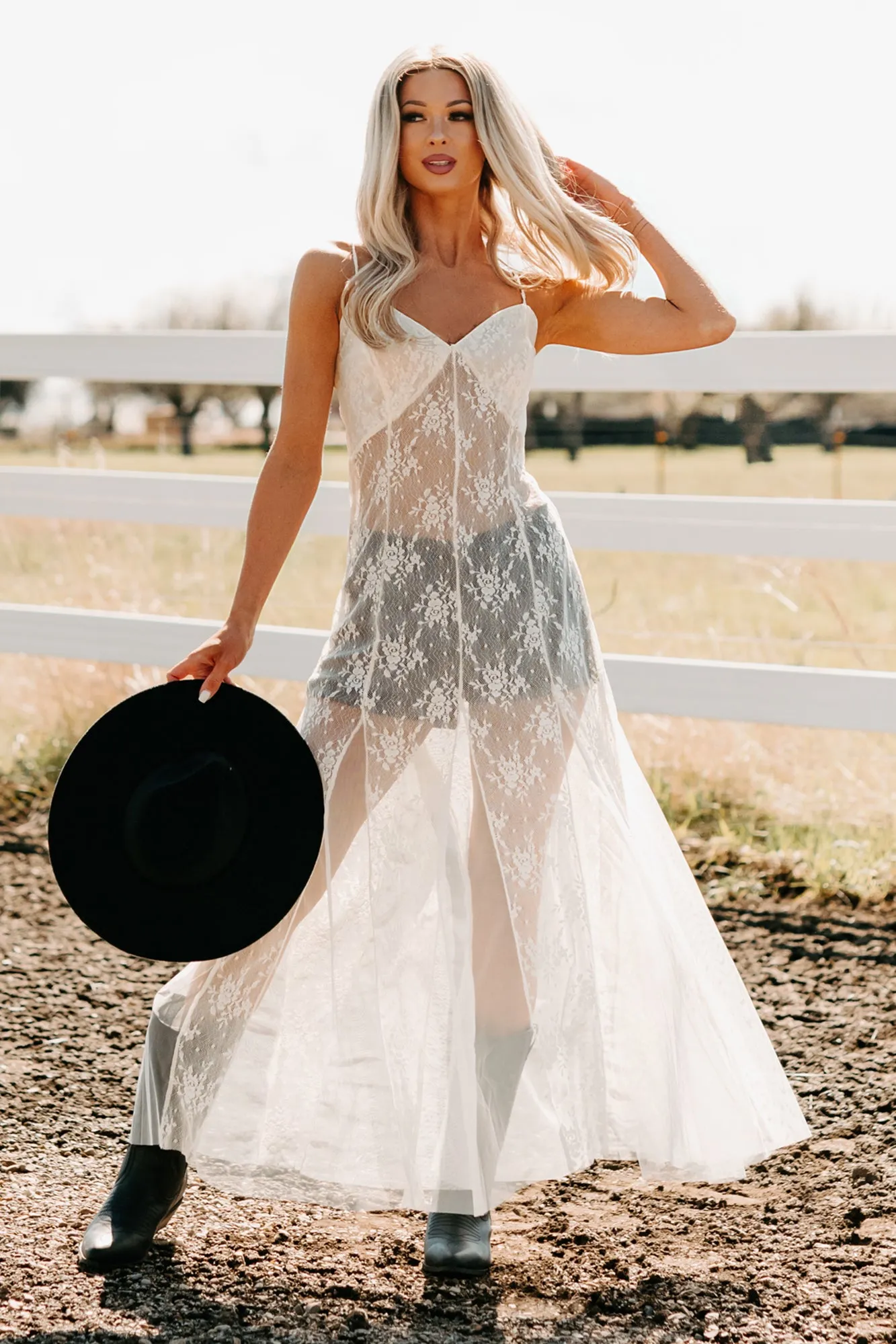 Glamorous Edge Floral Lace Maxi Dress (Cream) Layered maxi for special events Sand Beige