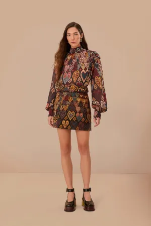 Sporty Edge Black Hearts Ikat Mini Skirt