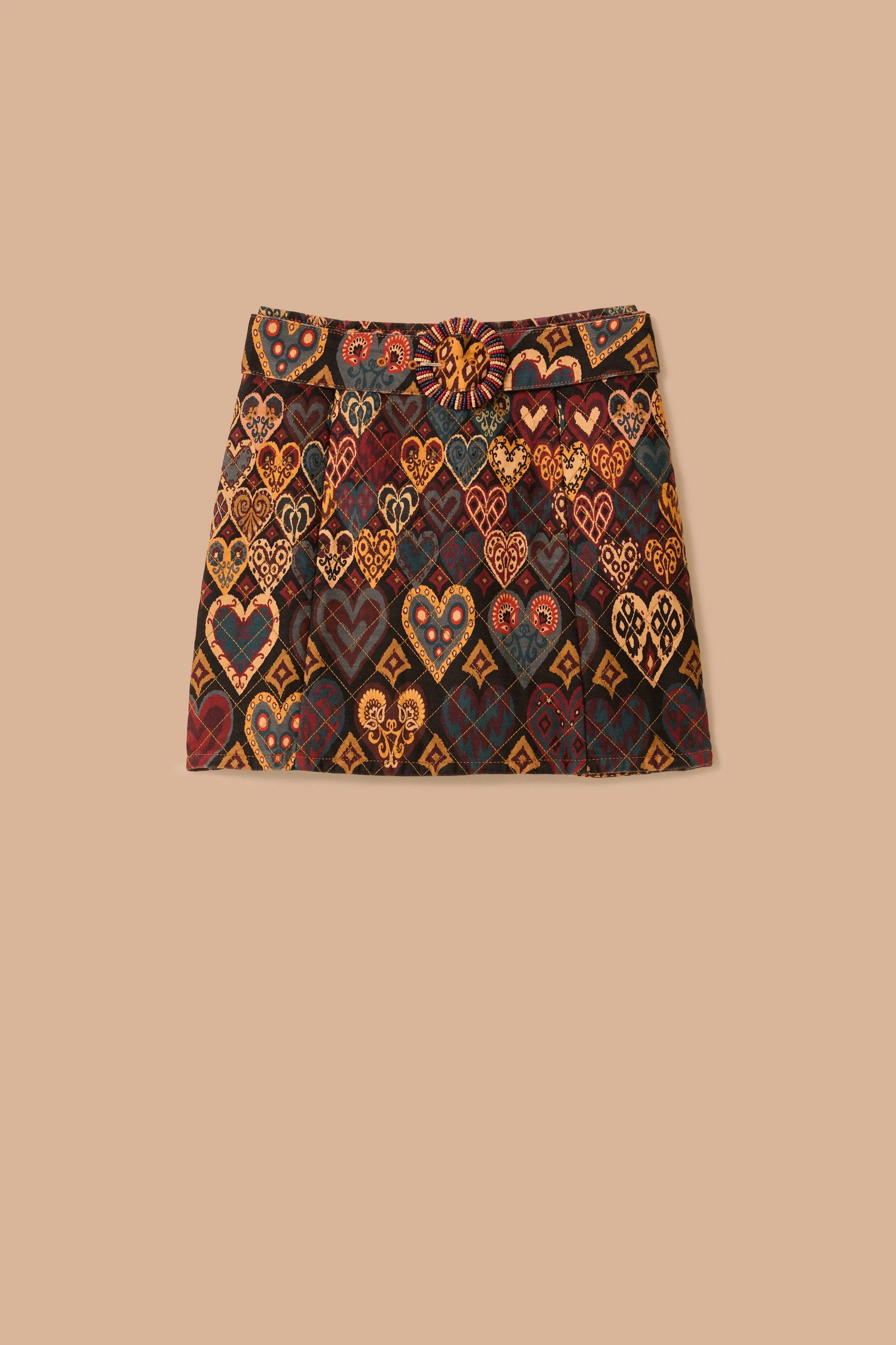 Collaboration Piece Soft Lining Black Hearts Ikat Mini Skirt