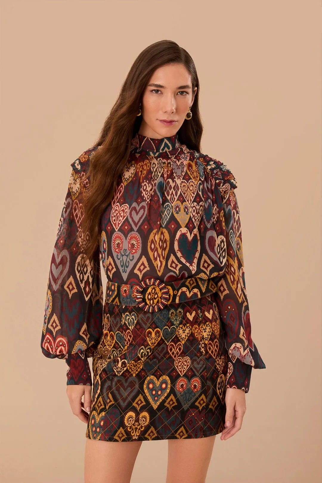 Black Hearts Ikat Mini Skirt Knee Length City Ready