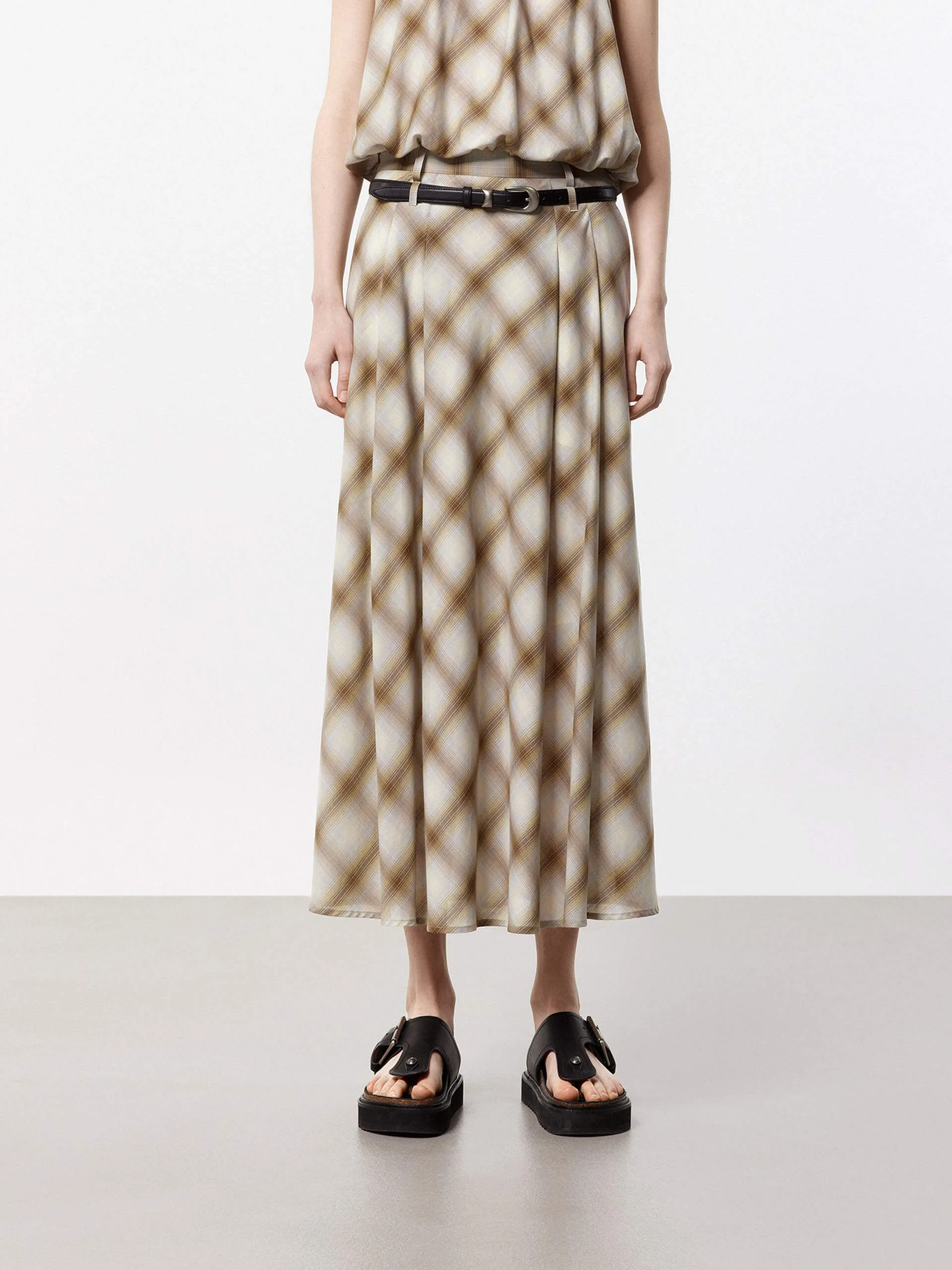 Double Loops Plaid Skirt Fashion Tones