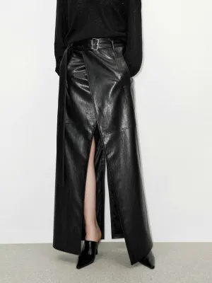 Maxi Slit Detail Leather Skirt Seasonal special Bold Details