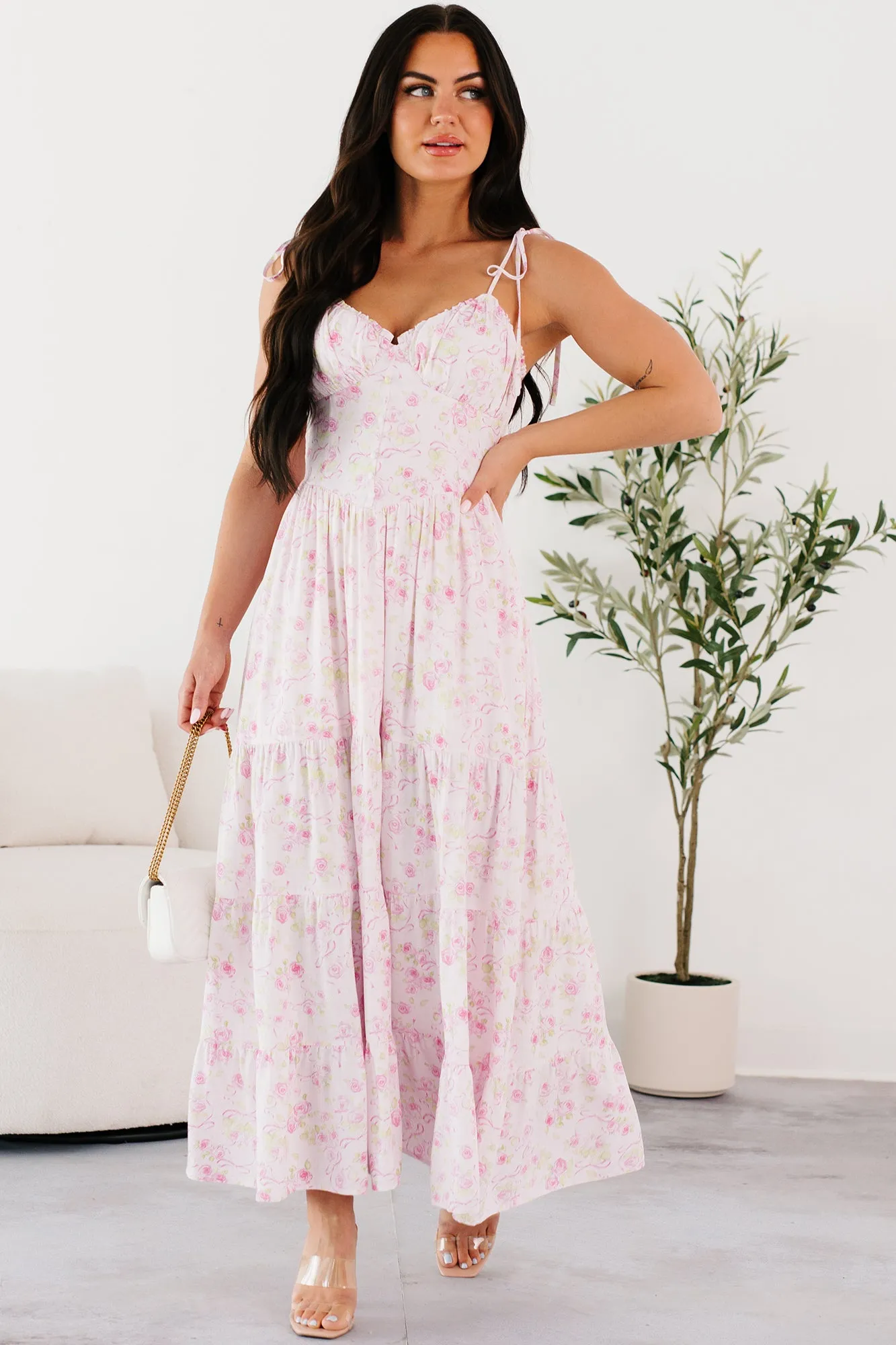 Rosy Days Sleeveless Floral Maxi Dress (Light Pink) Denim Soft Shell Beach