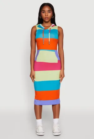 Color Block Stripe Hooded Tank Dress Flattering midi silhouette