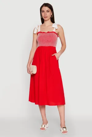 Tie Shoulder Fishnet Detail Midi Dress Valley Path Fresh Shore